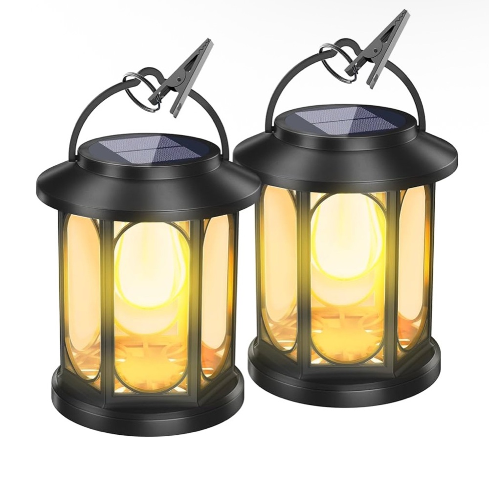 2 Pack Solar Lanterns Outdoor Waterproof,Black